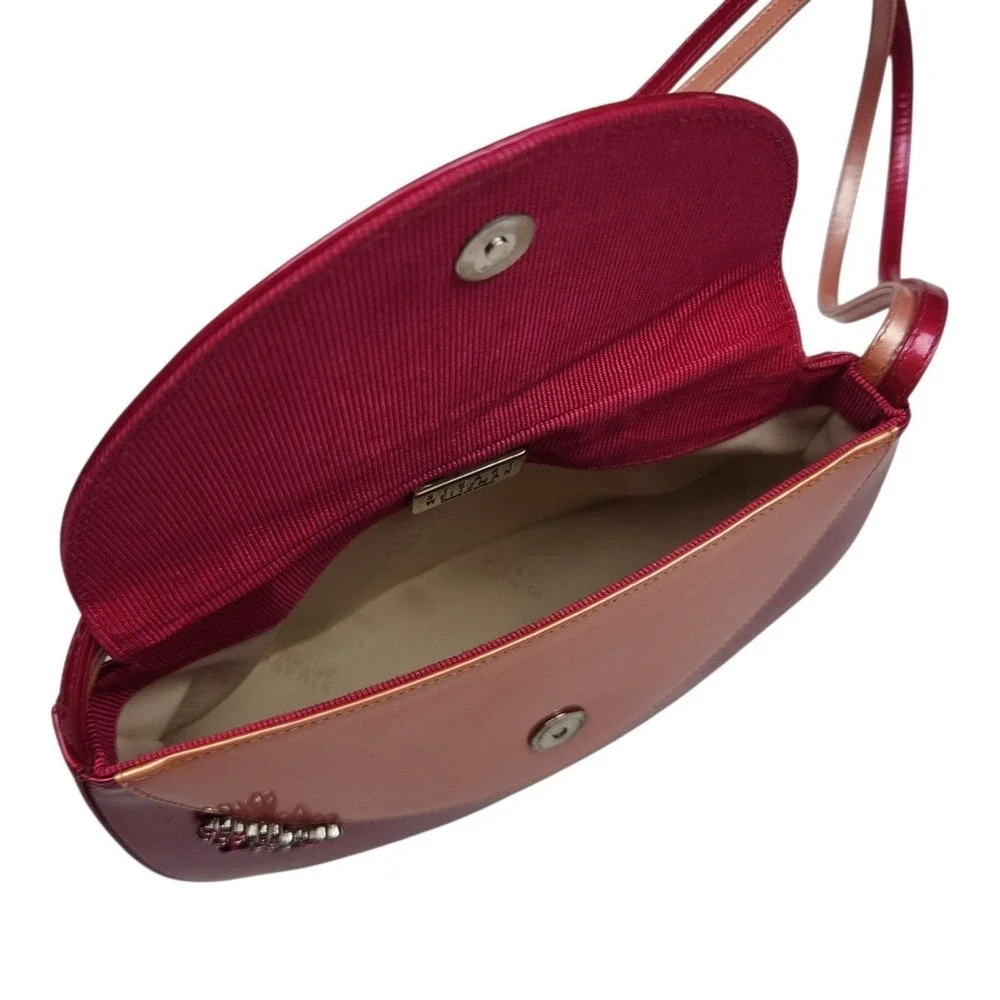Stuart Weitzman Y2K 90s Shoulder Bag Purse Patent Leather Pink Rhinestone Spain